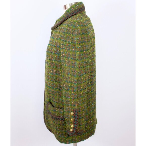Chanel 1990 long jacket green tweed 40 US 8 vintage open front - Picture 6 of 8